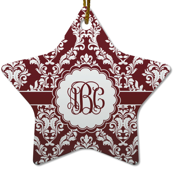 Custom Maroon & White Star Ceramic Ornament w/ Monogram