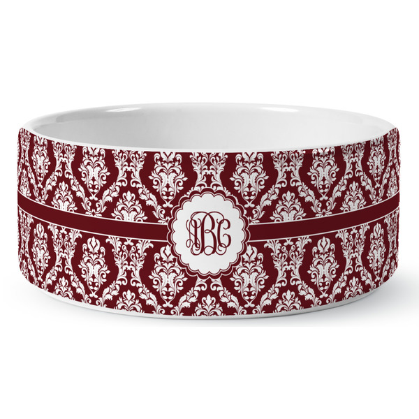 Custom Maroon & White Ceramic Dog Bowl - Medium (Personalized)