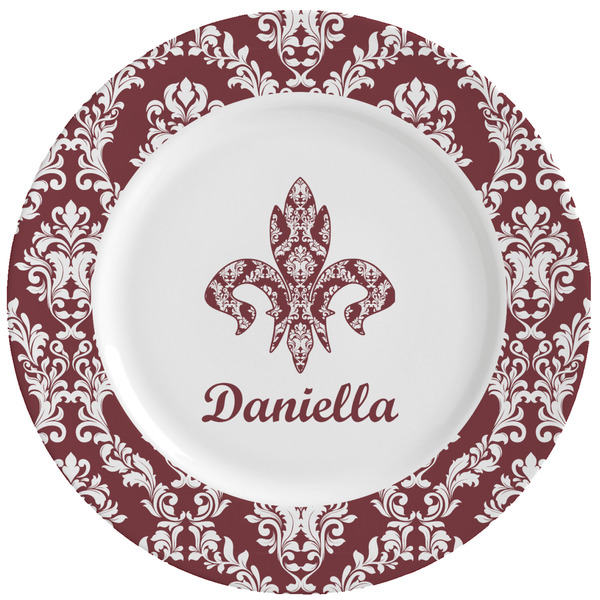 Custom Maroon & White Ceramic Dinner Plates (Set of 4) (Personalized)