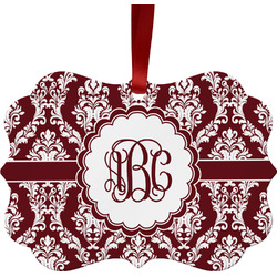 Maroon & White Metal Frame Ornament - Double Sided w/ Monogram