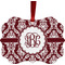 Maroon & White Metal Frame Ornament - Double Sided w/ Monogram