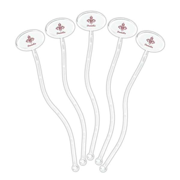 Maroon & White Clear Plastic 7" Stir Stick - Oval - Fan