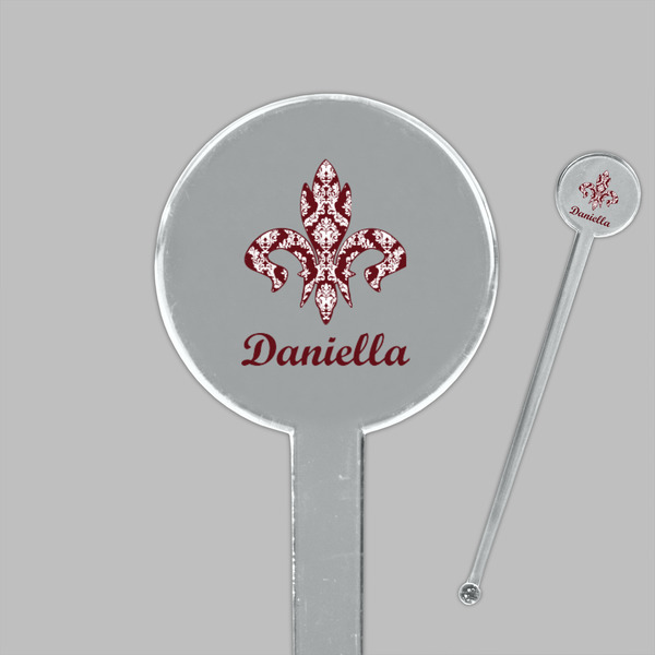 Maroon & White Clear Plastic 7" Stir Stick - Round - Closeup