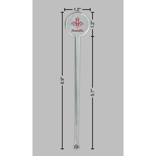 Maroon & White Clear Plastic 7" Stir Stick - Round - Dimensions