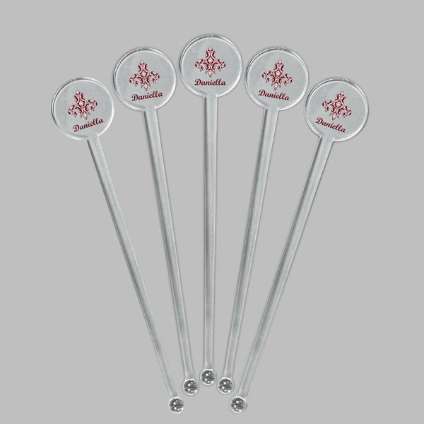 Maroon & White Clear Plastic 7" Stir Stick - Round - Fan View