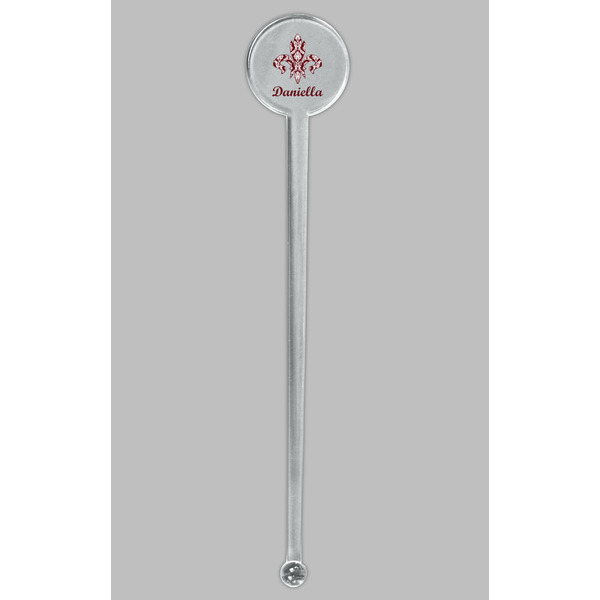 Maroon & White Clear Plastic 7" Stir Stick - Round - Single Stick