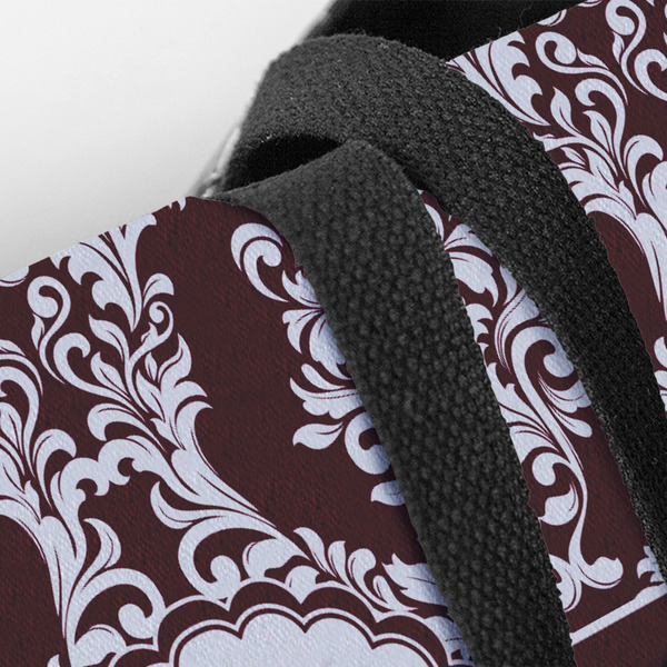 Maroon & White Closeup of Tote w/Black Handles