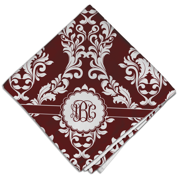 Custom Maroon & White Cloth Dinner Napkin - Single w/ Monogram