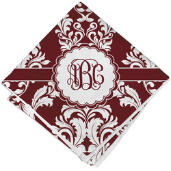 Maroon & White Cloth Cocktail Napkin - Single w/ Monogram