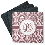 Maroon & White Square Rubber Backed Coasters - Set of 4 (Personalized)