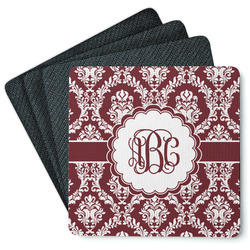 Maroon & White Square Rubber Backed Coasters - Set of 4 (Personalized)