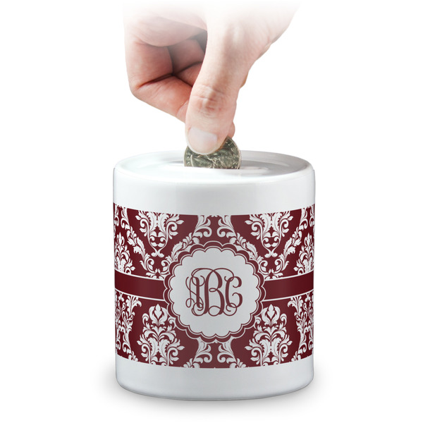 Custom Maroon & White Coin Bank (Personalized)