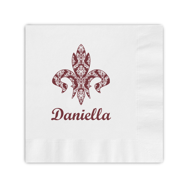 Custom Maroon & White Coined Cocktail Napkins (Personalized)
