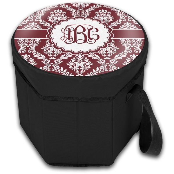 Maroon & White Collapsible Personalized Cooler & Seat (Closed)