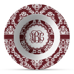 Maroon & White Plastic Bowl - Microwave Safe - Composite Polymer (Personalized)