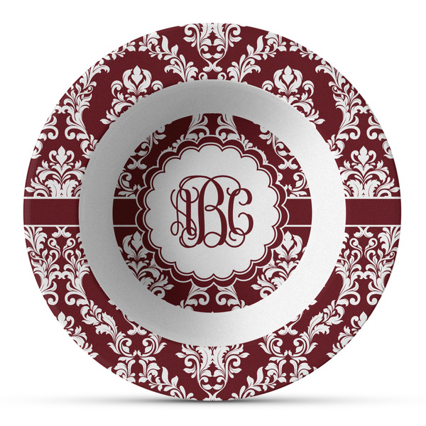 Custom Maroon & White Plastic Bowl - Microwave Safe - Composite Polymer (Personalized)