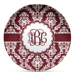 Maroon & White Microwave Safe Plastic Plate - Composite Polymer (Personalized)