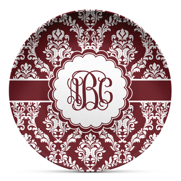 Custom Maroon & White Microwave Safe Plastic Plate - Composite Polymer (Personalized)