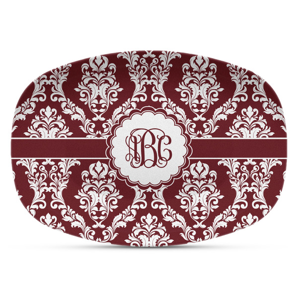 Custom Maroon & White Plastic Platter - Microwave & Oven Safe Composite Polymer (Personalized)