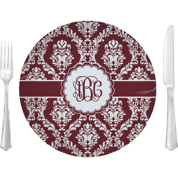 Custom Maroon & White 10" Glass Lunch / Dinner Plates - Single or Set (Personalized)