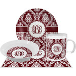 Maroon & White Dinner Set - Single 4 Pc Setting w/ Monograms