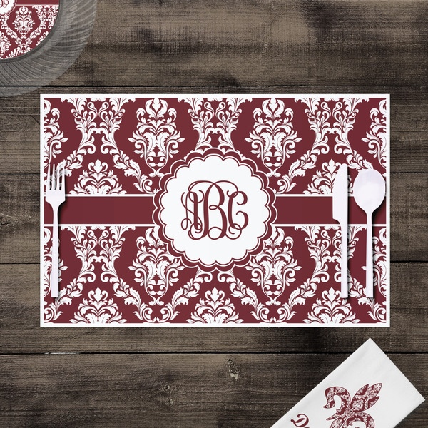 Maroon & White Disposable Paper Placemat - In Context
