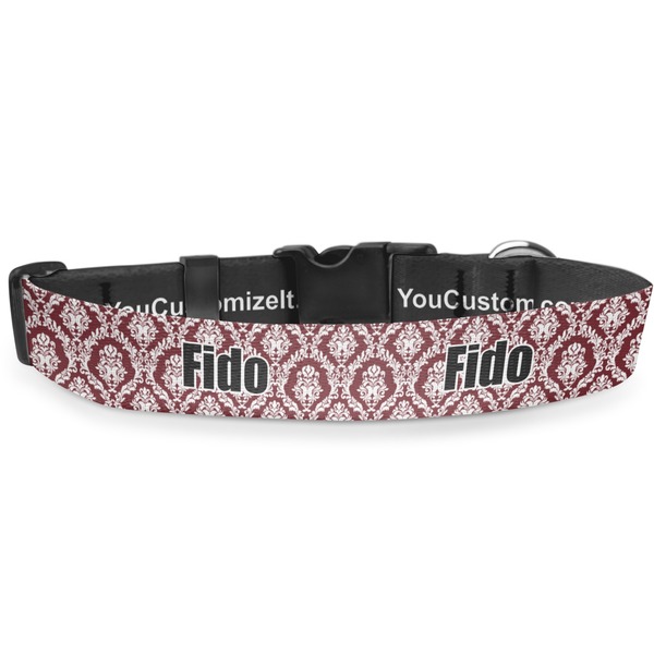 Custom Maroon & White Deluxe Dog Collar - Double Extra Large (20.5" to 35") (Personalized)