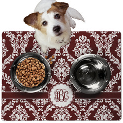 Maroon & White Dog Food Mat - Medium w/ Monogram