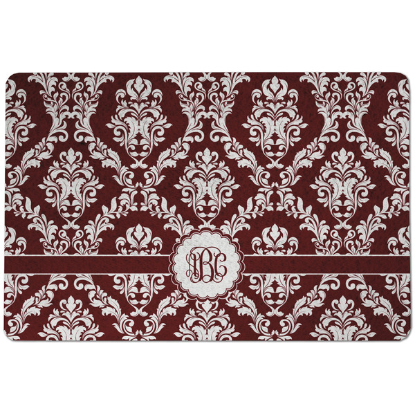 Custom Maroon & White Dog Food Mat w/ Monogram