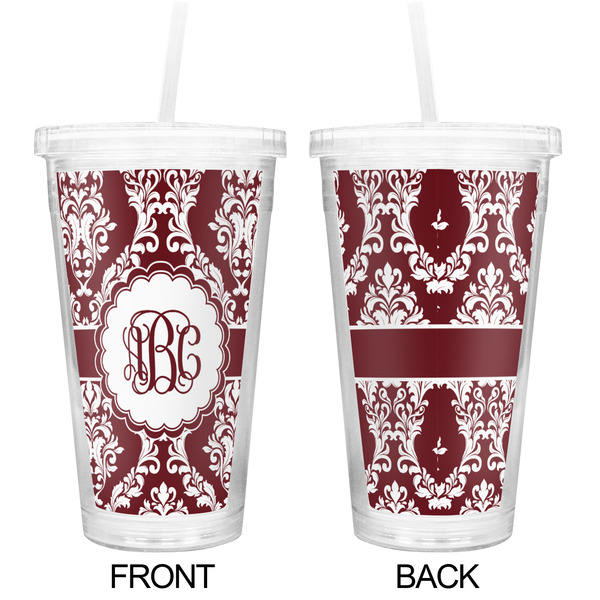 Maroon & White Double Wall Tumbler with Straw - Approval