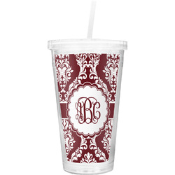 Maroon & White Double Wall Tumbler with Straw (Personalized)
