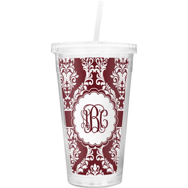 Custom Maroon & White Double Wall Tumbler with Straw (Personalized)