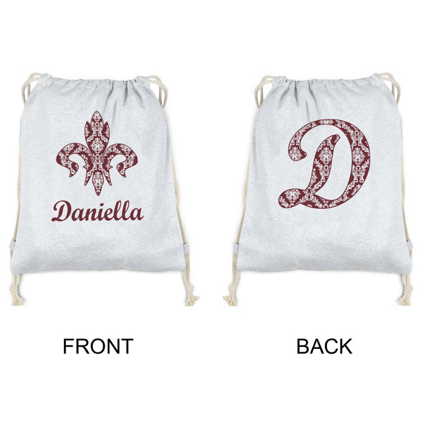 Maroon & White Drawstring Backpacks - Sweatshirt Fleece - Double Sided - APPROVAL