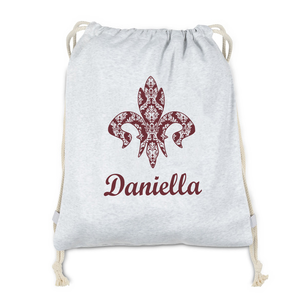 Custom Maroon & White Drawstring Backpack - Sweatshirt Fleece - Double Sided (Personalized)
