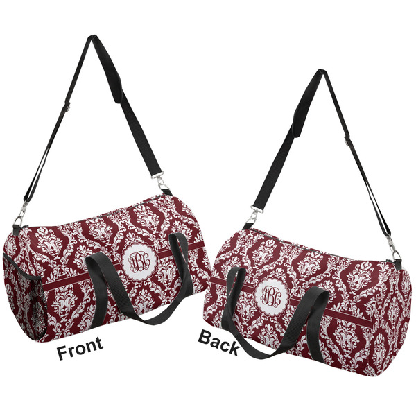Maroon & White Duffle bag large front and back sides