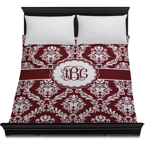 Maroon & White Duvet Cover - Queen - On Bed - No Prop