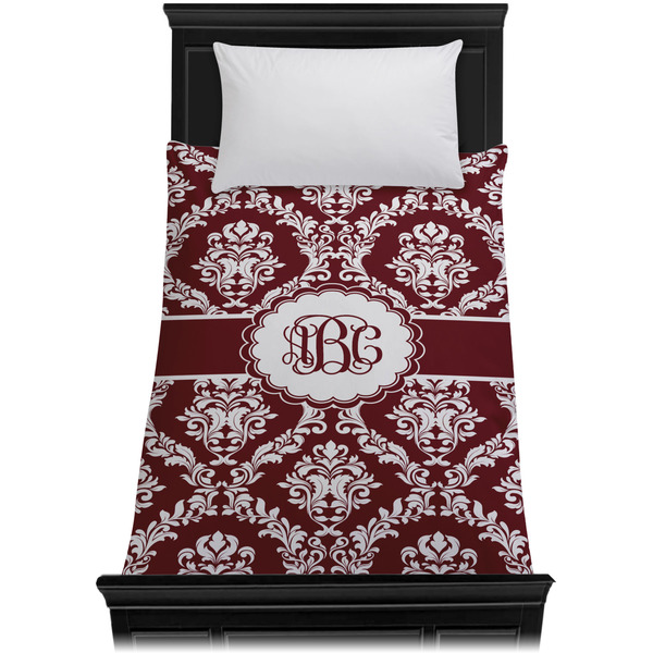 Maroon & White Duvet Cover - Twin - On Bed - No Prop