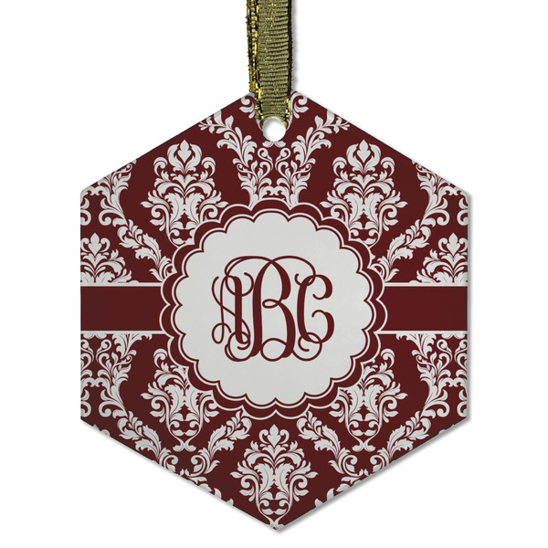 Maroon & White Frosted Glass Ornament - Hexagon