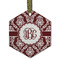 Maroon & White Flat Glass Ornament - Hexagon w/ Monogram