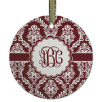 Maroon & White Flat Glass Ornament - Round w/ Monogram