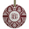 Maroon & White Flat Glass Ornament - Round w/ Monogram