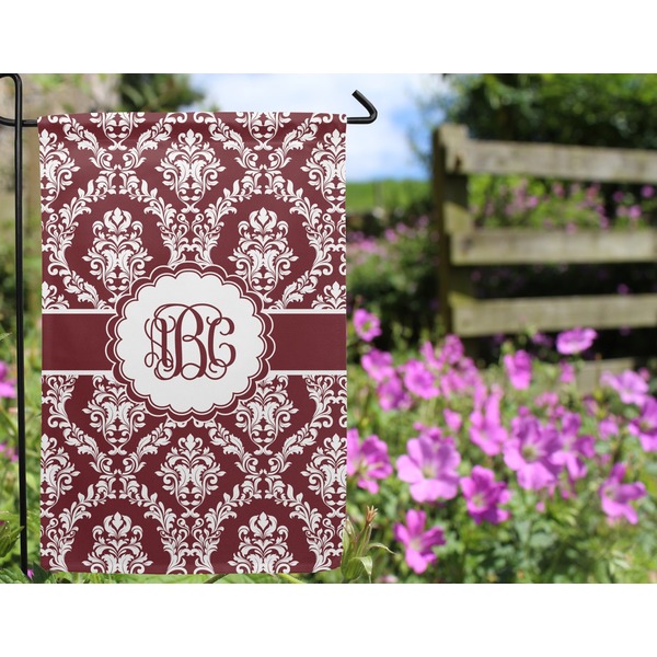 Maroon & White Garden Flag - Outside In Flowers
