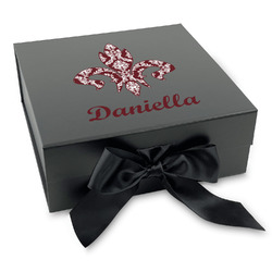 Maroon & White Gift Box with Magnetic Lid - Black (Personalized)