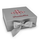 Maroon & White Gift Box with Magnetic Lid - Silver (Personalized)