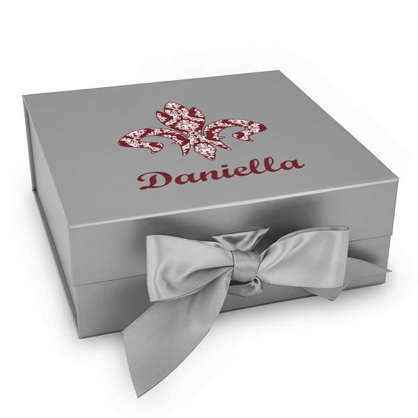 Custom Maroon & White Gift Box with Magnetic Lid - Silver (Personalized)