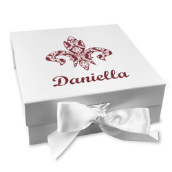 Maroon & White Gift Box with Magnetic Lid - White (Personalized)