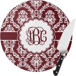 Maroon & White Round Glass Cutting Board (Personalized)