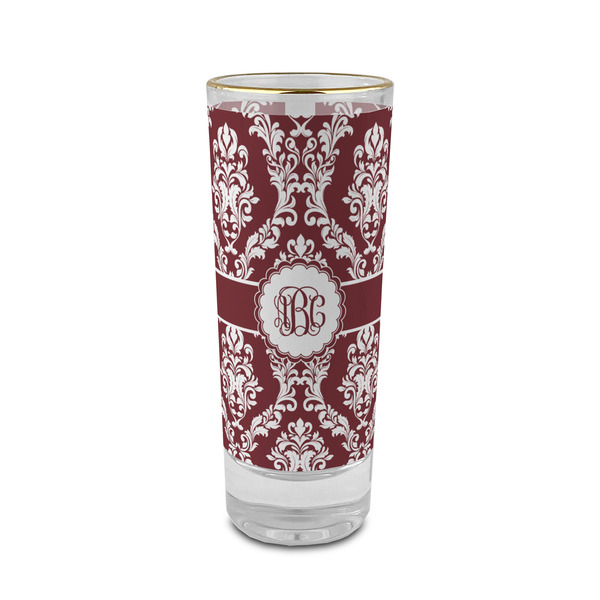 Custom Maroon & White 2 oz Shot Glass -  Glass with Gold Rim - Set of 4 (Personalized)