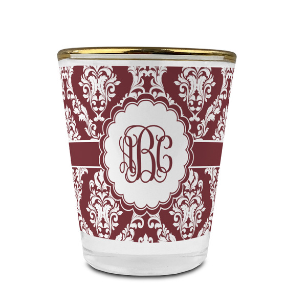 Custom Maroon & White Glass Shot Glass - 1.5 oz - with Gold Rim - Set of 4 (Personalized)