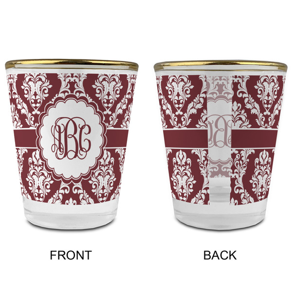 Maroon & White Glass Shot Glass - with gold rim - APPROVAL